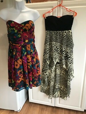 2-Pre-owned Juniors Dresses Size Medium Strapless Formal Floral & Geoemetric - Image 1 of 4
