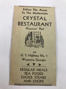 Tarjeta de visita de colección CRYSTAL RESTAURANT Waycross, Georgia - Imagen 1 de 4