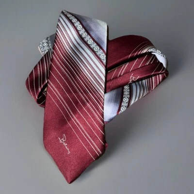 Vtg Botany 500 Tie - Burgandy Gray Diag Striped - Polyester - Retro - 55" - Image 1 of 4