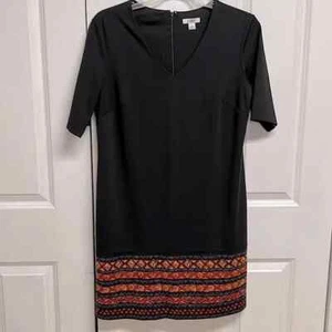 Cato Black With Multi Color Geometric Print Knee Length Stretch Pencil Dress L - Picture 1 of 6