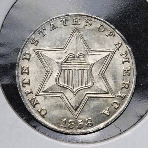 1858 Three Cent Silver Piece CHOICE BU *UNCIRCULATED* MS E124 KENM Cover