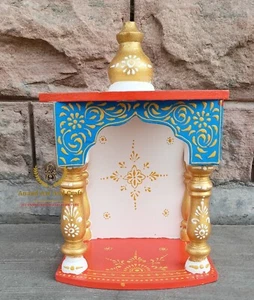 Wood Temple Mandir Handcrafted Hindu Pooja Ghar Mandap For Workship Art - Picture 1 of 4