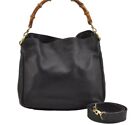 Authentic GUCCI Bamboo 2Way Hand Shoulder Bag Leather 0011638 Black Junk 4100J