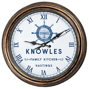 Personalised Ships Wheel Wall Clock Seaside Round Glass Beach House Gift KRC110 - Picture 1 of 14