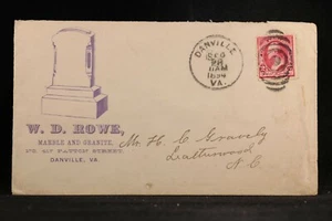 Virginia: Danville 1894 Rowe Marmor & Granit Beerdigung Werbung Cover - Bild 1 von 2