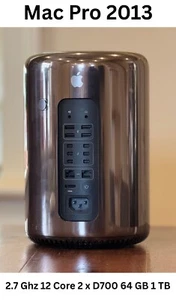 2013 Mac Pro 2.7 GHz 12 Cores Dual AMD D700 64GB RAM 1TB PCIe NVMe SSD - Zdjęcie 1 z 8
