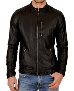 Mens Soft Real Black Leather Biker Jacket Lambskin Motorcycle Trendy Jacket - Picture 1 of 4