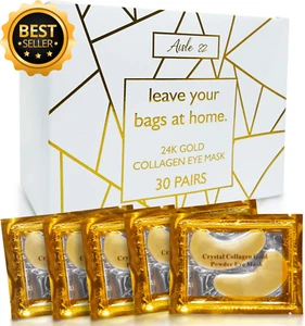 30 Pairs 24K Gold Under Eye Patches, Collagen Masks for Dark Circles & Puffiness - Picture 1 of 12