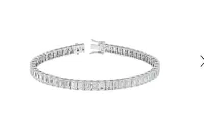 Lab-Created 15 CT Emerald Cut VVS1 Diamond Tennis Bracelet 14K White Gold Finish - Image 1 of 4