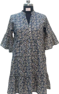 Baumwollkleid für indische Damen Gr. Medium Vintage Farbe Himmelbrün - Bild 1 von 4