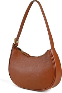 Genuine Leather Shoulder Bag for Women Mini Clutch Purse Tote Handbag Brown - Picture 1 of 7