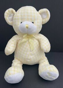 Animal Alley Baby MY FIRST TEDDY BEAR Yellow White Checks Plush Stuffed Rattle