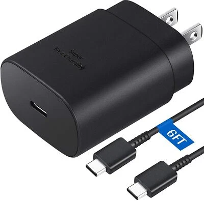 25w Type USB-C Super Fast Wall Charger+6FT Cable Samsung Galaxy S23 S22 S21 S20 - Image 1 of 4
