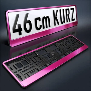 2 Kennzeichenhalter | 46 cm kurz | PINK leicht gebürstet | Chrom Look ROSA | DHL - Bild 1 von 9