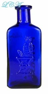 Antigua botella de VENENO azul cobalto OWL DROG PRÍSTINA LIMPIA 2 oz tamaño 1 ala BIM - Imagen 1 de 7