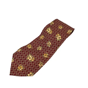 Vintage 80s Paolo Gucci 100% Silk Foulard Neck Tie Mens Burgundy Red Gold Flower - Picture 1 of 6