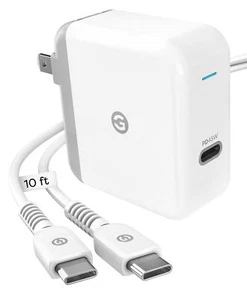 45W Macbook Air, iPad Pro Charger USB C Fast Charging Adapter w 10ft C Cord - Picture 1 of 12