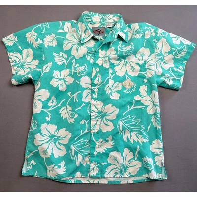 Bugle Boy Vintage Hawaiian Shirt Floral Print Mens Small Turquoise White - Image 1 of 4