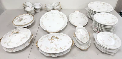 55 pc Theodore Haviland Limoges France Marie China Set Floral/Gold Trim Pattern - Image 1 of 4