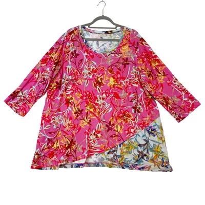 LOGO Lori Goldstein Mixed Print Top Women's 2X Pink Floral Pockets Cotton Modal - Image 1 of 4