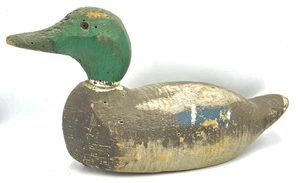 Rare Antique Mallard Drake Primitive 16" HOLLOW WOODEN Duck Decoy Well Carved - Picture 1 of 11