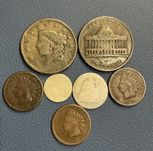 Coin Collection - Large Cent, Merchant Token, Indian Cents, Trime + 1889 Dime - Picture 1 of 4