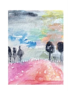 Aceo By Kenna Original Painting Watercolour Landscape  2.5” X 3.5” Signed - Imagen 1 de 4