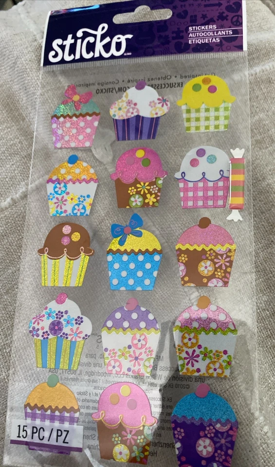 Sticko Stickers ELECTRIC CUPCAKES Prismatic 15 Pieces NIP - Image 1 of 1