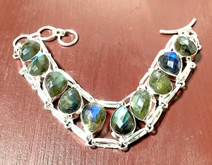 FEUER LABRADORIT Edelstein HANDGEFERTIGT 925 Sterlingsilber Schmuck Armband 1 - Bild 1 von 7