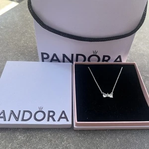 Pandora Sparkling Bow Necklace 45cm New In Box And Bag - Picture 1 of 5
