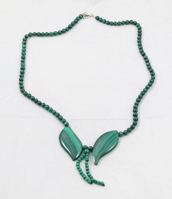 MALAQUITA NATURAL redondo (5mm) y hoja (18mm(w)x40mm(l)) collar/cuentas/hilo Foto 1 de 4