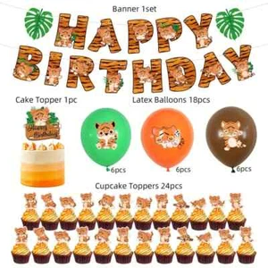 Tiger Lion Cub Party Decorations Balloons Birthday Kids Banner Cake Toppers - Picture 1 of 10