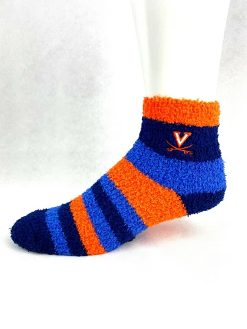 Virginia Cavaliers Navy & Orange Rainbow Stripe Soft Fuzzy Socks Cover