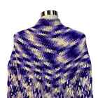 Crochet Or Knit  Purple & Cream Wrap Shawl Long Fringe Hippie Boho Handmade
