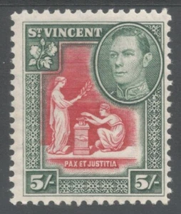 San Vicente SG158 1938-47 GVI 5/- escarlata y verde profundo fino y fresco MNH - Imagen 1 de 2