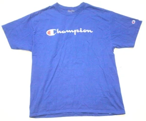 Large Champion Short Sleeve Blue & White Cotton Mans Graphic Tee T-Shirt Top D5 - Picture 1 of 5