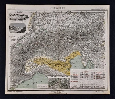 Mapa Lange 1875 - Región Alpina Alpes Mont Blanc Suiza Italia Alemania Austria Foto 1 de 4