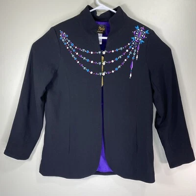 Chaqueta Blazer Bob Mackie Usable Art Talla Pequeña Negra Bordada Estrás Nueva con Etiquetas Foto 1 de 4