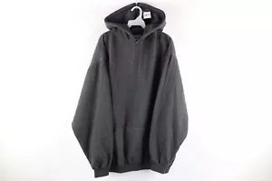 NOS Vtg 90s Streetwear Mens 2XL Blank Heavyweight Hoodie Sweatshirt Dark Gray - Picture 1 of 9