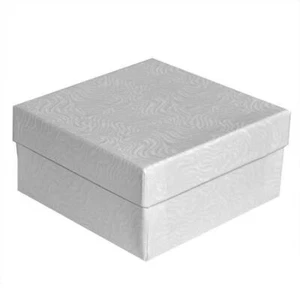 100 Swirl White Cotton Filled Jewelry Gift Boxes 3-1/2" x 3-1/2" x 2" Tall - Picture 1 of 2