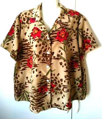 BLUSA DE COLECCIÓN PARA MUJER SUSAN GRAVER FLORAL ESTAMPADO ANIMAL MANGA CORTA BOTÓN TALLA XL Foto 1 de 3