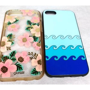 Two iPhone 7 & 8 Phone Covers Sonix Clear & Pink Flowers & Blue Ocean Waves - Picture 1 of 2