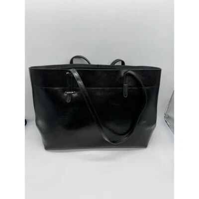Bolso de hombro grande de cuero negro Kattee, cartera, 2 asas bolsillos con cremallera Foto 1 de 4