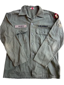Vintage U.S. Army OG-107 Shirt 70th Infantry Patch BVD Hayes Co Medium - Picture 1 of 10
