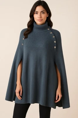 G.I.L.I. Mujer Elegante Moderna Capa Tejida Gris con Botones. Foto 1 de 4