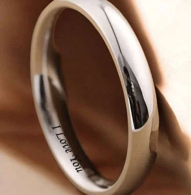 Mens Womens Titanium Court Ring High Polished Wedding Promise Ring  Engraved. - Image 1 of 4