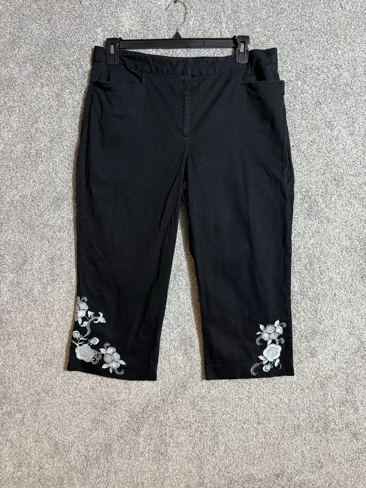 Винтажные женские брюки-капри 90-х Y2K Geoffrey Beene размер 16 с вышивкой цветочный узор богемное - Изображение 1 из 4