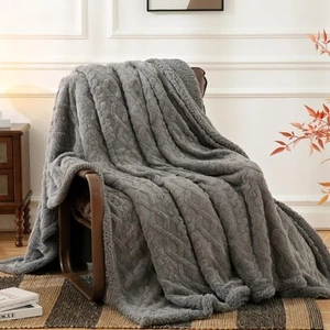 Sherpa Throw Blanket for Couch Sofa 60”*80”- Fleece Tufted Fuzzy Soft Cozy Bl... - Picture 1 of 9