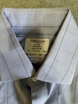 T.M. Camisa de vestir ajustada Lewin para hombre 17/36 azul a rayas puño francés Foto 1 de 4