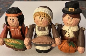 Eddie Walker 3 Pc Thanksgiving Pilgrims Native American Midwest Cannon Falls VTg - Picture 1 of 5